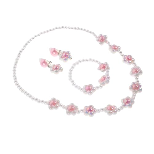 FUNNETOYU Schmuckset für Mädchen Perlen Blumen Halskette Armband und Ohrringe Charmantes Schmuckset für Geburtstage Feste Hochzeiten Stilvoll Langlebig und Bequem von FUNNETOYU