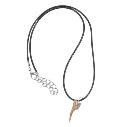 FUNNETOYU Sharks Tooth Halskette Herren mit Silberfassung und Lederband Einzigartiger Natürlicher Kristall Anhänger Modischer Halsschmuck für Männer und Jungen Robustes Fossil Design von FUNNETOYU