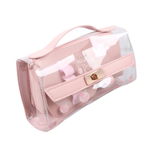 FUNNETOYU Transparente Kosmetiktasche Große Kapazität Leichte Stiftetui Organizer Tragbar Für Schule Frauen Mädchen Rosa von FUNNETOYU