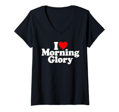 Damen ICH Liebe Heart Morning Glory T-Shirt mit V-Ausschnitt Damen ICH Liebe Heart Morning Glory T-Shirt mit V-Ausschnitt von FUNNY ADULT HEART TEES