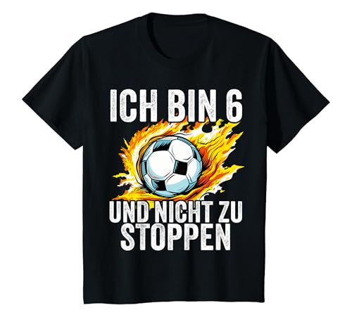 Kinder 6. Geburtstag Jungs 6 Jahre Junge Fußball Fußballer Sechs T-Shirt von FUNNY ART Geburtstagsgeschenk
