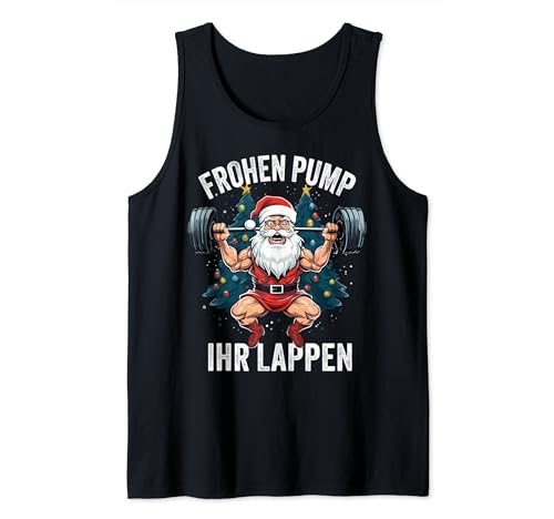 FUNNY ART Geschenke Damen Tank Top Schwarz Klein S Weihnachten Gym Bodybuilding Motiv mit Santa Claus beim Sport von FUNNY ART Geschenke