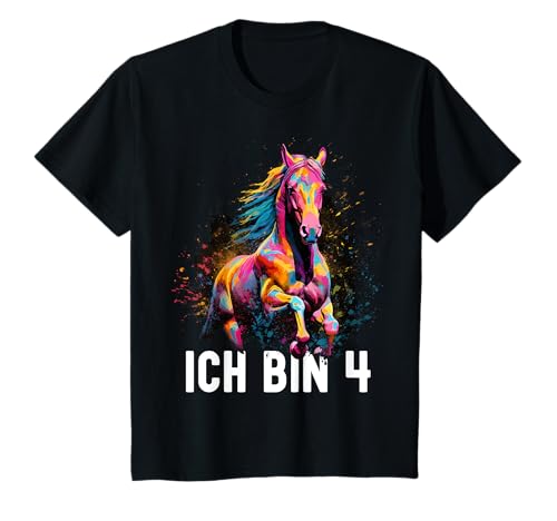 Kinder 4. Geburtstag Mädchen Pferd Pferde Reiten Vier Ich bin 4 T-Shirt von FUNNY ART