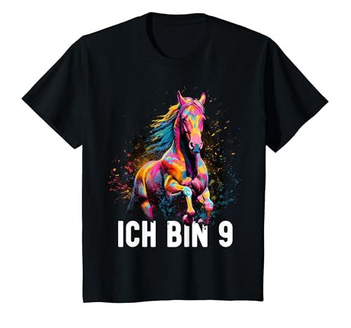 Kinder 9. Geburtstag Mädchen Pferd Pferde Reiten Neun Ich bin 9 T-Shirt von FUNNY ART