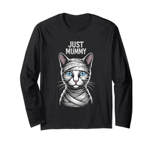 Just Cat Mummy Shirt Lustig Gruselig Halloween Katze Mama Wrap Langarmshirt von FUNNY Cat MUMMY shirt Scary Halloween for women