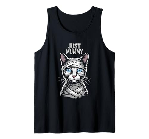 Just Cat Mummy Shirt Lustig Gruselig Halloween Katze Mama Wrap Tank Top von FUNNY Cat MUMMY shirt Scary Halloween for women