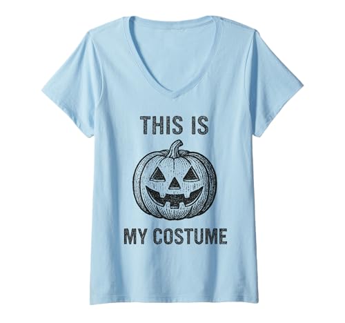 Damen Das ist mein Kostüm - Lazy Halloween Lustiger sarkastischer Kürbis T-Shirt mit V-Ausschnitt von FUNNY HALLOWEEN