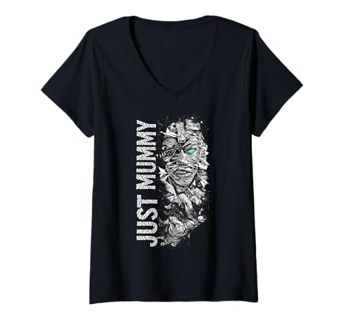 Damen Just Mummy Shirt, lustiges gruseliges Halloween-Wickeltuch mit ägyptischer Mumie T-Shirt mit V-Ausschnitt von FUNNY MUMMY shirt Scary Halloween for men & women