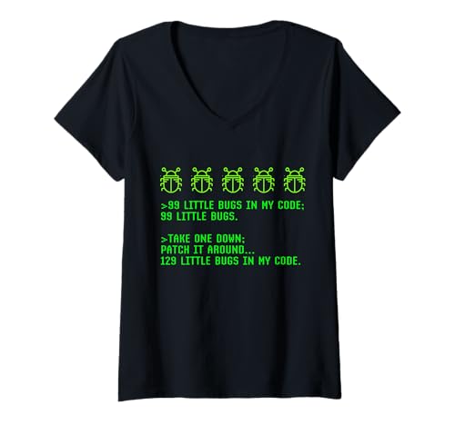 Damen Lustiges Debuggen, Programmieren, Codieren, Coder, 99 Bugs in Meinem Code T-Shirt mit V-Ausschnitt Damen Lustiges Debuggen, Programmieren, Codieren, Coder, 99 Bugs in Meinem Code T-Shirt mit V-Ausschnitt von FUNNY PROGRAMMER MERCH