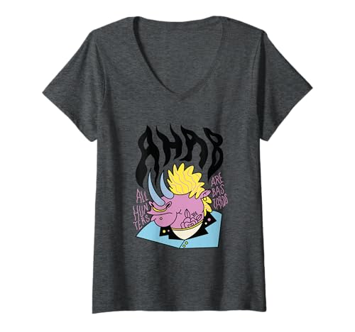 Damen AHAB Nashorn Punk - Alle Jäger sind Bastarde T-Shirt mit V-Ausschnitt von FUNNY PUNK ANIMAL ART