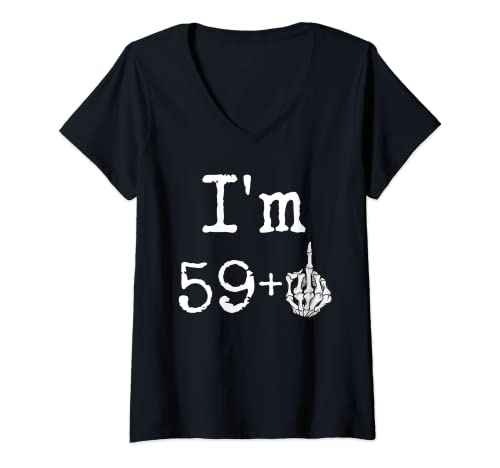 Damen Ich bin 59 +1, LUSTIGER Mittelfinger 60. sechzig Geburtstag T-Shirt mit V-Ausschnitt Damen Ich bin 59 +1, LUSTIGER Mittelfinger 60. sechzig Geburtstag T-Shirt mit V-Ausschnitt von FUNNY R.I.P. Milestone Birthday Shirts