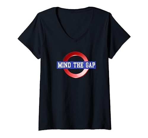 Damen Tolles MIND THE GAP T-Shirt T-Shirt mit V-Ausschnitt Damen Tolles MIND THE GAP T-Shirt T-Shirt mit V-Ausschnitt von FUNNY UNDERGROUND Tee