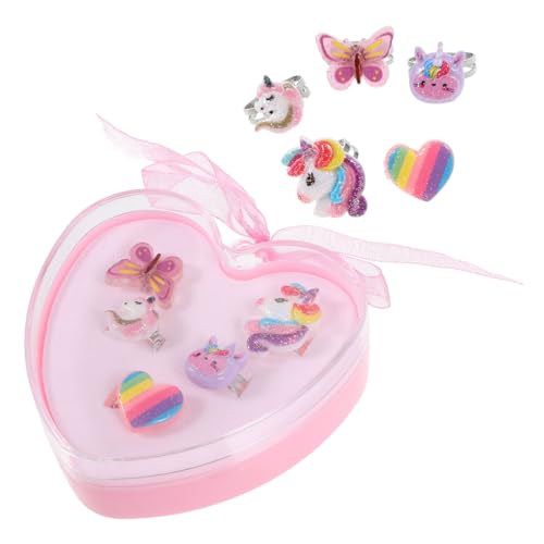 FUNOMOCYA 1 Schachtel Ringe Verstellbar mit Buntem Einhorn Design Leichte und Robuste Mädchen Schmuck für Kleinkinder Glatte Oberfläche als Geburtstags mitgebsel und Party gastgeschenk von FUNOMOCYA