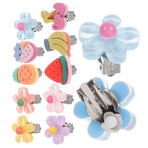 FUNOMOCYA 10 Paare Mädchen Clip Ohrclips Ohrschmuck Cartoon Blumen Frucht Design Hautfreundlich Schmerzfrei für Kleine Mädchen Zubehör von FUNOMOCYA