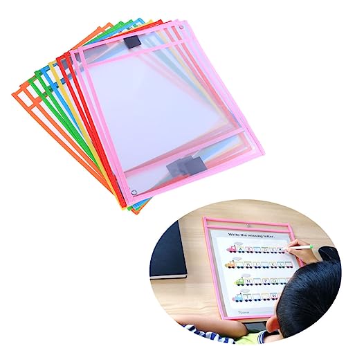 FUNOMOCYA 10 Stück Wiederverwendbare Abwischbare Taschen Beidseitig Transparent Mit Stifthalter Und Metallöse Für Büro Und Schule von FUNOMOCYA