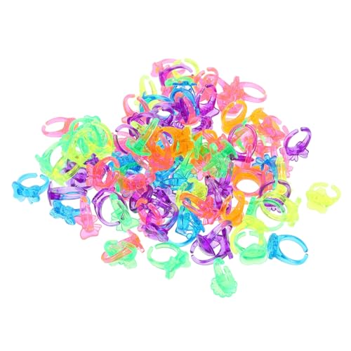 FUNOMOCYA 100 Stück Kunststoffringe für Lustige Spielringe im Cartoon Design Partyzubehör für Mädchen und Verkleidungsspiele Zufällige Farbe von FUNOMOCYA