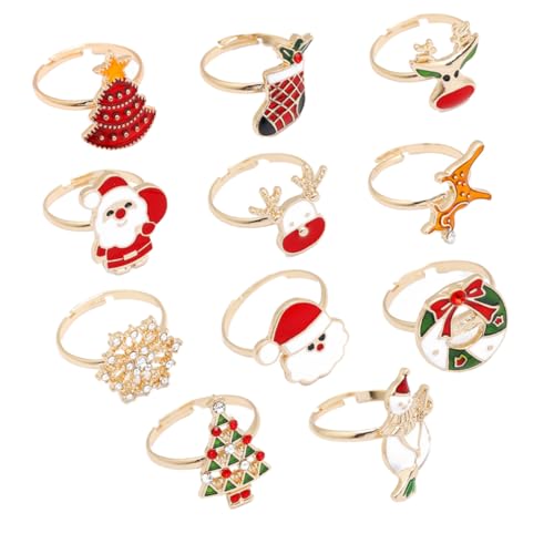 FUNOMOCYA 11 Stück Weihnachtsschmuck Weihnachtsringe Abschlussball Damen Weihnachten Stretchring Teenager Silber Party Kleines Mädchen Ring Cooler Schmuck Fingerring Kleinkind Urlaub von FUNOMOCYA