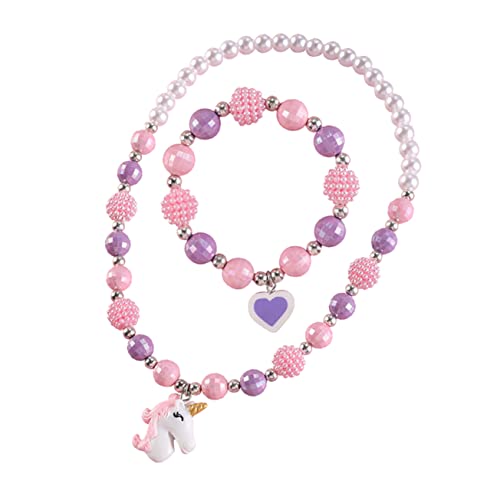 FUNOMOCYA Einhorn Schmuckset Für Mädchen Halsketten Armband Mit Elastischen Perlen Niedliches Kinderarmband Für Viele Anlässe Für Junge Mädchen 2 Stück (armband Halskette) von FUNOMOCYA