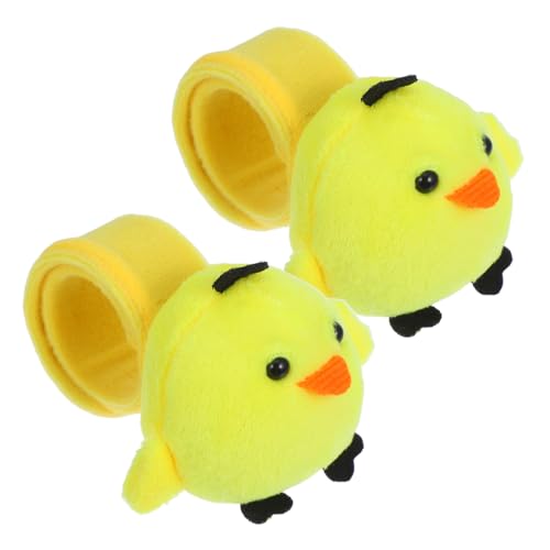 FUNOMOCYA 2 Stück Plüsch Hühner Schnapparmband Flauschige Tier Armbänder für Kindergeburtstage Partygeschenke und Mitgebsel Lustige Handgelenkspielzeuge Gelb für Gute Laune von FUNOMOCYA