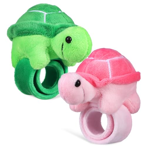 FUNOMOCYA 2 Stück Plüsch Schnapparmbänder mit Niedlichen Schildkröten Motiven Weiche Baumwolle Verstellbare und Party Armbänder Geschenkidee für Schule und Kostümfest von FUNOMOCYA