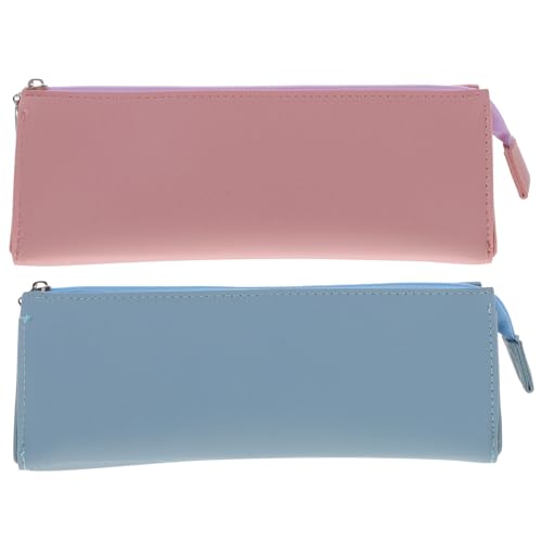 FUNOMOCYA 2-teiliges Federmäppchen Aus Pu-Leder Bleistifthalter Für Schreibwaren Aufbewahrungstasche Minimalistischer Stifte-Organizer Kosmetiktasche Silber-pink von FUNOMOCYA