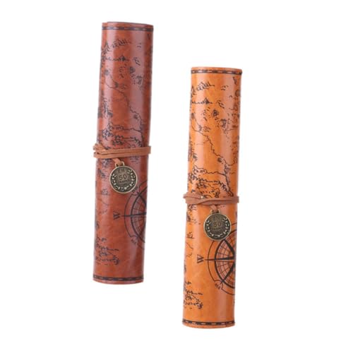FUNOMOCYA 2 Stück Vintage Pu Leder Federmäppchen Rolltasche mit Kreativem Schatzkarten Design Großes Platzangebot Vielseitig als Stifte Make up Pinsel etui für Schule Büro und Reisen in von FUNOMOCYA