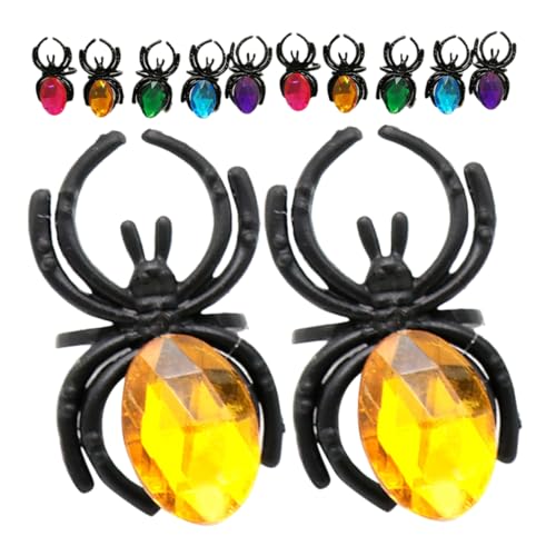 FUNOMOCYA 20 Stück Halloween Spinnenringe mit Schmucksteinen Leichte Kunststoffringe für Damen Vielseitiges Partyzubehör für Kostüm und Themenpartys Dekorativ und Komfortabel Tragbar von FUNOMOCYA