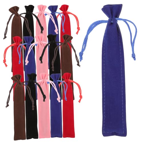 FUNOMOCYA 20 Stück Teiliges Filz Stiftesäckchen mit Zugband Weiche Flanell Stiftetaschen in Schwarz Rot Kaffee Blau und Je Schützende Federmäppchen für Schule Büro und Zuhause von FUNOMOCYA