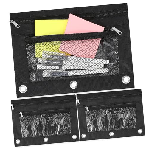 FUNOMOCYA 3 Stück Mäppchen Bleistift Beutel Stifttaschen Schreibwarentaschen Banktaschen Aufbewahrungstaschen für Stifte Etui Netztaschen mit Reißverschluss Oxford-Stoff Schwarz von FUNOMOCYA