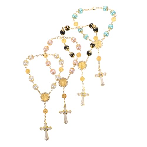 FUNOMOCYA 4 Stück Armband-Anhänger Gebet Rosenkranz Perlen Armband mit Gebetsperlen Perlenkettenarmband religiöser betender Rosenkranz tragbare Gebetskette Legierung von FUNOMOCYA