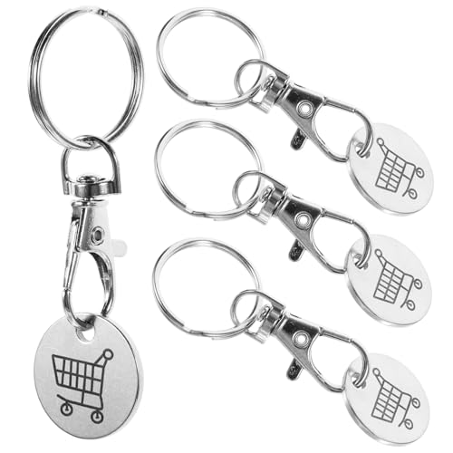 FUNOMOCYA 4 Stück Einkaufswagenchip Schlüsselanhänger Teilig Edelstahl Trolley Token Anhänger Abnehmbar Leicht Rostfrei Praktische Münze für Einkaufswagen Schlüsselring von FUNOMOCYA