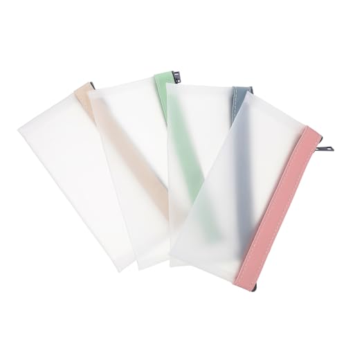 FUNOMOCYA 4 Stück Teiliges Transparentes Federmäppchen Leichte Waschbare TPU Stifttasche mit Reißverschluss Geräumig und Tragbar für Schule Büro Studenten und Erwachsene von FUNOMOCYA