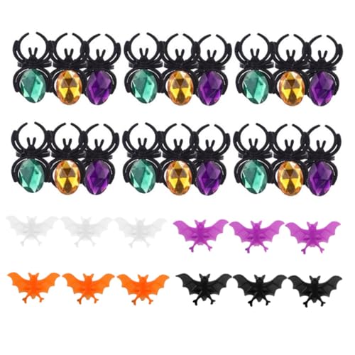 FUNOMOCYA 40 Stück Teiliges Halloween Ring Kunststoff Ringe mit Fledermaus und Spinne Motiv Leuchtende Finger Ringe für Party Deko und Spiel Strapazierfähig und Vielseitig Einsetzbar von FUNOMOCYA