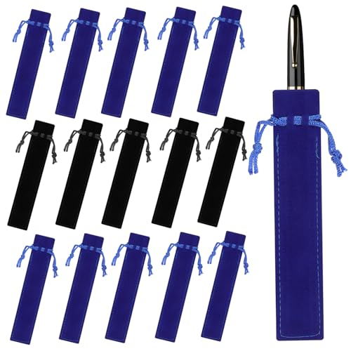 FUNOMOCYA 50 Stück Stiftebeutel mit Kordelzug Kleine Leichte Federmäppchen Wiederverwendbare Stifttasche für Kugelschreiber Bleistifte Eyeliner für Büro Schule und Reisen Blau Schwarz von FUNOMOCYA