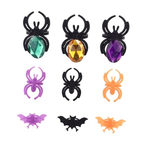 FUNOMOCYA 60 Stück Teiliges Halloween Party Finger Ring mit Kunststoff Fledermaus und Spinnenmotiven Bunte Animal Pattern Ringe für Erwachsene Dekorative Mitgebsel für Halloween Deko und von FUNOMOCYA