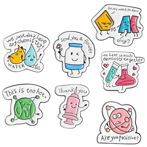 FUNOMOCYA 7 Stck Teiliges Chemie Labor Broschen Cartoon Anstecknadeln Metall Pins für Damen Kleidung Schal Hüte Rucksack Robustes Design Fest Haltend Einzigartiges Labor Motiv Vielseitig von FUNOMOCYA