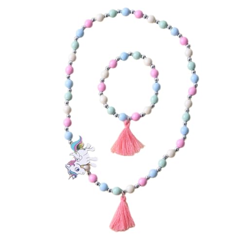 FUNOMOCYA Buntes Holzperlen Schmuckset Unicorn Armband und Halskette Niedlich Kreative Designs für Mädchen Alltag Party Geeignet von FUNOMOCYA