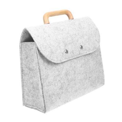 FUNOMOCYA Filz Business Tote Bag mit Holzgriff Weiche Langlebige Akten Organizer Tasche Praktische Handtasche für Büro und Reise Klassisch Hellgrau Komfortabel Tragbar von FUNOMOCYA