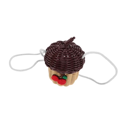 FUNOMOCYA Handgewebte Schultertasche aus Braune Umhängetasche mit Aufnäher Dekorativer Aufbewahrungskorb und Tragbare Crossbody Bag für Spiel und Alltag von FUNOMOCYA