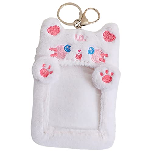 FUNOMOCYA Ausweishalter Mit Clip Aus Plüsch Mit Tiermotiv 7 6 X 12 7 cm Postkartenhalter Für Bus Rucksack Zum Aufhängen Schlüsselanhänger-Abdeckung Weißes Katzen-Design von FUNOMOCYA