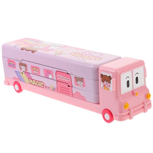 FUNOMOCYA Kleines Bus-Modell, großes Federmäppchen, Kinder-Federmäppchen, Schreibwaren, Spielzeug, Bus, Spielzeug, Rosa, Federmäppchen, kreatives Federmäppchen, Dekoration, niedliches Büro, Eisen von FUNOMOCYA