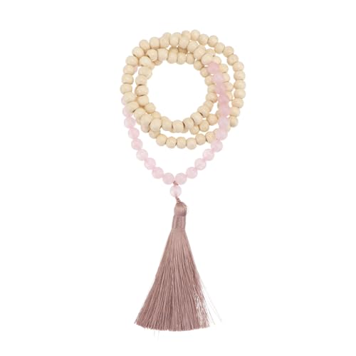 FUNOMOCYA Natürliche Holz Steinperlenkette mit Quaste Skandinavische Hängedekoration für Wohnzimmer Schlafzimmer Büro Handgefertigte Holzperlen Wohnkultur Passend für Modernes Zuhause von FUNOMOCYA