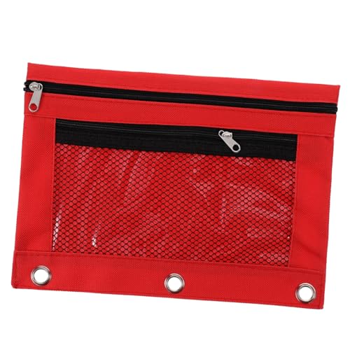 FUNOMOCYA Oxford Stifttasche mit Reißverschluss Transparenter Organizer für Büro und Schule Strapazierfähige Binder Tasche für Hefter Praktischer Schreibgerätehalter in Rot von FUNOMOCYA