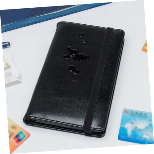 FUNOMOCYA PU Kartenhalter Business Kartenetui mit Kartenfächern Großer Kapazität Verstellbarem Gummiband Eleganter Schwarzer Pu Leder Hülle für Damen und Personen Schützend von FUNOMOCYA