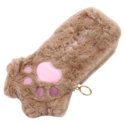 FUNOMOCYA Plüsch Mäppchen Katzenpfote Federmäppchen für Stiftetasche Kosmetiktasche Braun Weich Organizer Schreibwaren Tasche von FUNOMOCYA