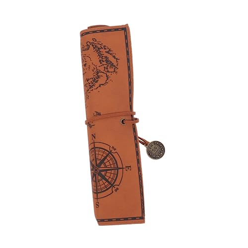 FUNOMOCYA Retro Federmäppchen aus Canvas mit Leder Optik Große Kapazität Glatte Matte Oberfläche Vielseitig als Stifteetui Kosmetiktasche oder Malertasche mit Praktischem Wickelverschluss von FUNOMOCYA