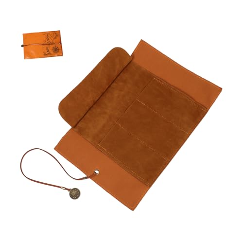 FUNOMOCYA Retro Stil Federmäppchen aus Canvas und Leder Großes Rollmäppchen für Buntstifte und Stifte Praktische Verschleißfeste Stifterolle für Mädchen Tragbare Aufbewahrungstasche von FUNOMOCYA