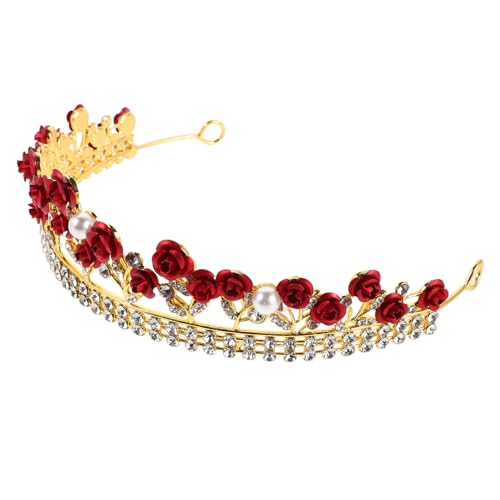 FUNOMOCYA Roter Rosen Braut Tiara mit Funkelnden Strasssteinen Hochzeitskopfschmuck aus Langlebiger Legierung Elegantes Diadem für Frauen Passend zu Verschiedenen Brautkleidern von FUNOMOCYA