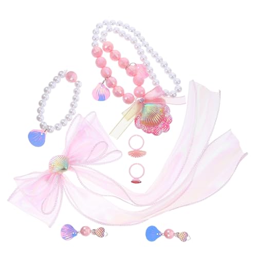 FUNOMOCYA Schmuckset für Mädchen Meerjungfrau Prinzessin Accessoires Set mit Muschel-haarclips Perlenarmband Ring und Ohrclips Leicht Kindgerecht für Rollenspiele und Partys von FUNOMOCYA