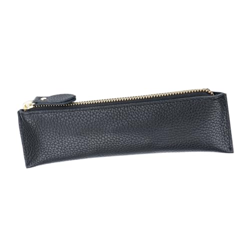 FUNOMOCYA Vintage Echtes Leder Pen Pouch mit Litchi Muster Kreatives Stiftetui für Schule und Büro Schützende Schreibgerätehülle Handliche Stifteaufbewahrungstasche in Schwarz von FUNOMOCYA